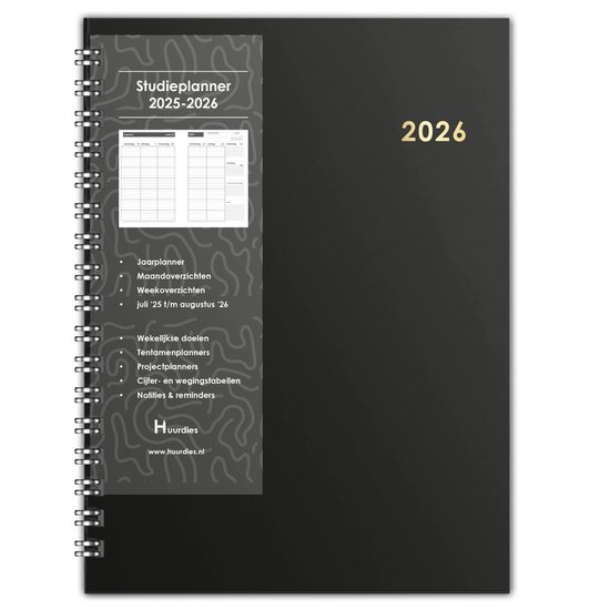 Huurdies - Schoolplanner - 2026 - A5 - Hardcover - Goudfolie & krasvast gelamineerd