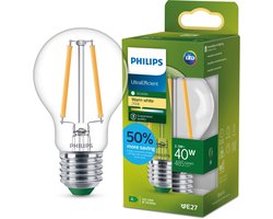 Philips UltraEfficient LED lamp - Transparant - 40W - E27 fitting - Warmwit licht: 2700K - Bespaar op energiekosten