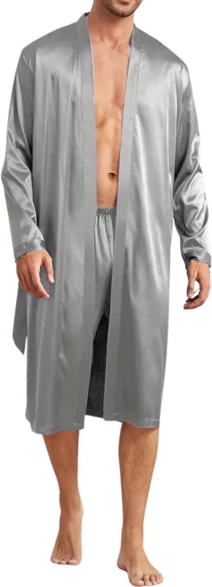 Nivard Satijnen Badjas Heren - Kimono - Kamerjas - Satijn - Ochtendjas - Pyjama - Grijs - 