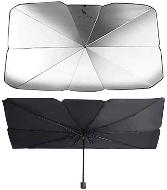 San Vitale® - Auto zonnescherm - Zon wering - Inklapbaar - Autoraam scherm - Compacte parasol - UV bescherming - Zonbescherming autoramen Zilver/Zwart