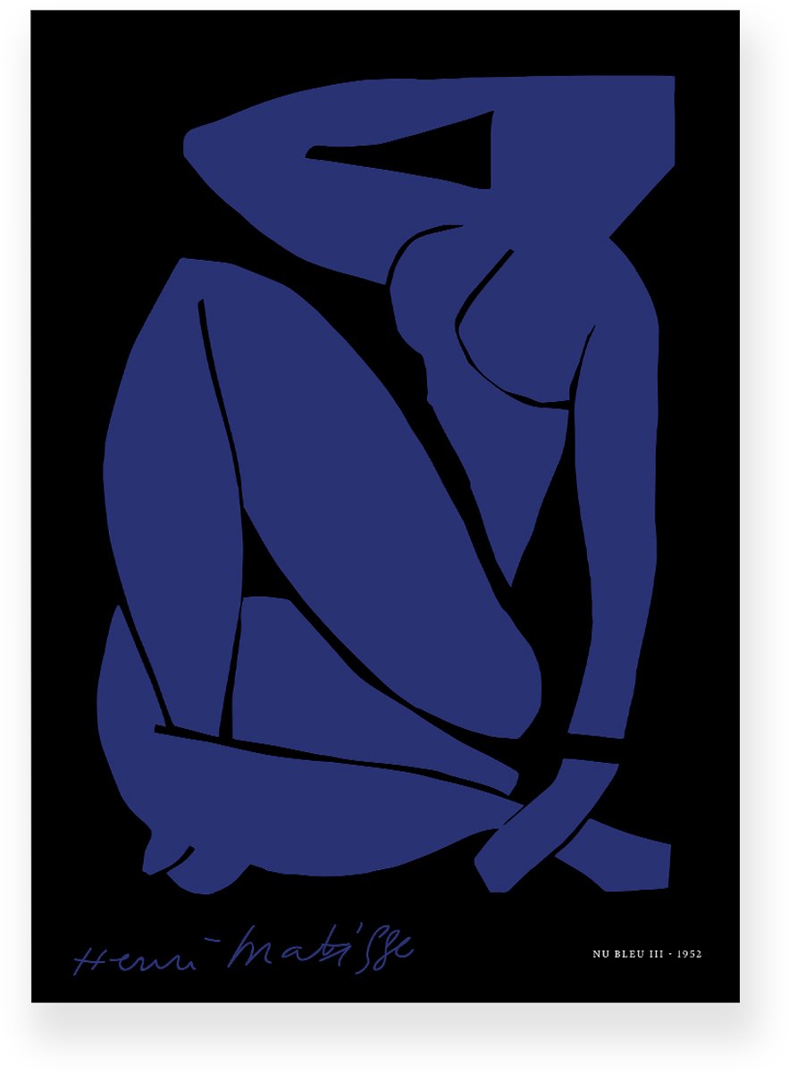 Yisual Poster 30x40 cm - Blue Nude III - Henri Matisse - Blauw - Zwart - Abstract - Modern - Muurdecoratie - Wanddecoratie