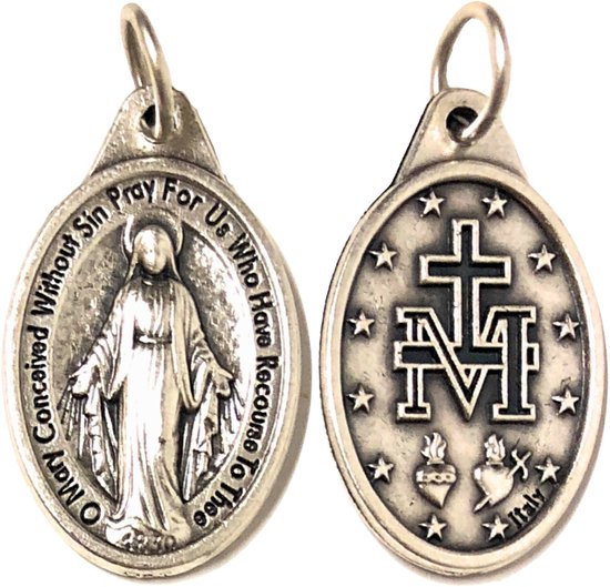Pendentif Medaillon Maria – Pendentif Bible catholique en métal argenté antique d'Italie – Design Classique – 20x15 mm – Bijoux gracieux et spirituels