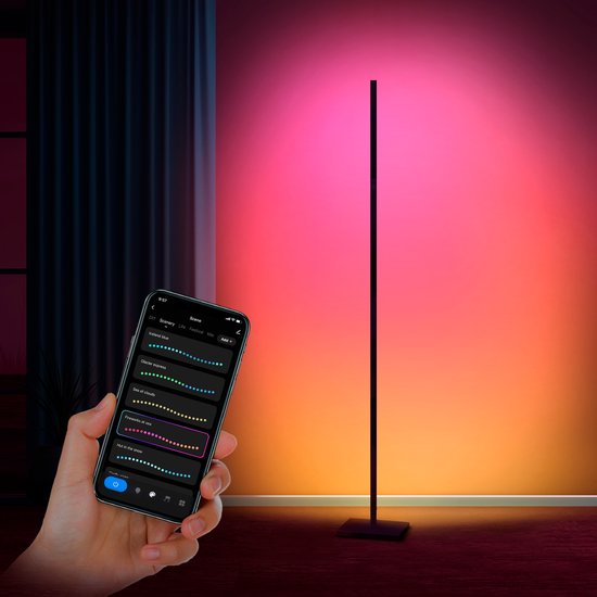 Calex Slimme LED Vloerlamp - Smart Wifi Hoeklamp - Staande Lamp - Sfeerverlichting Dimbaar RGB en Wit Licht - Bediening via App - 140cm