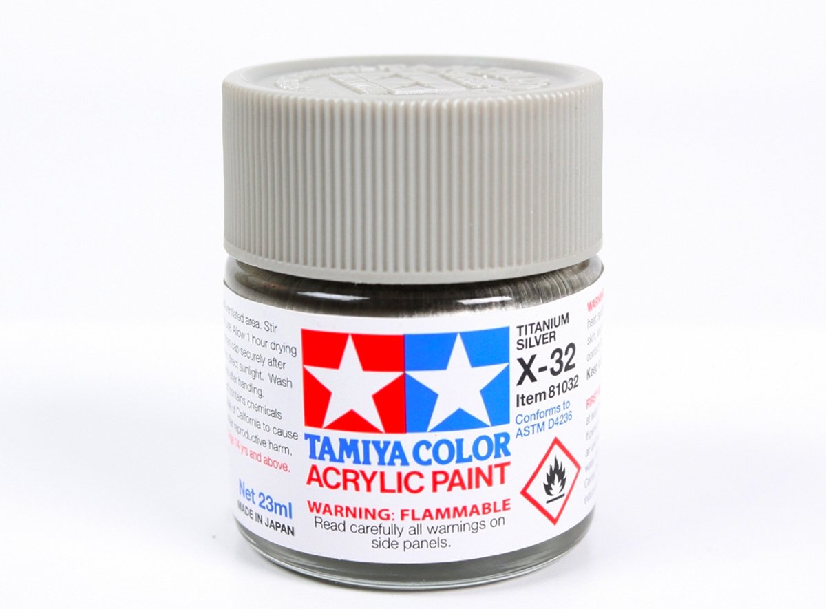 Tamiya Hobbyverf Acrylverf - X-32 Titanium Silver - Gloss - Acryl - 23ml Verf potje - 23 ml
