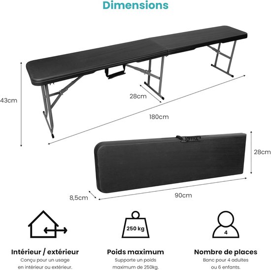 Casaria Tuinbank Vouwbaar - 2 Stuks met Draaggreep -180 cm Zwart