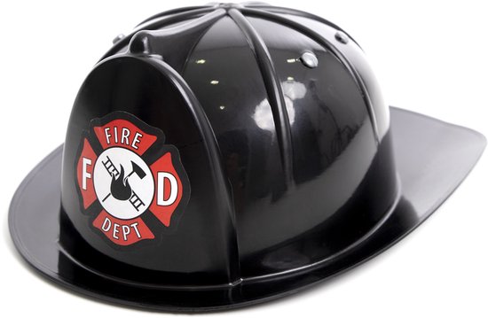 Little Adventures - Brandweerhelm – Zwarte Kinderhelm Met Brandweerlogo – Duurzaam & Comfortabel – One Size – Vanaf 3 Jaar