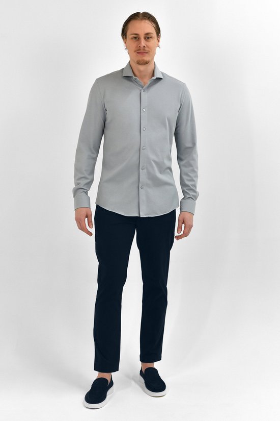 Vercate - Chemise sans repassage - Tricot japonais - Coton piqué - Gris clair - Slim Fit - Manches longues - Homme - Taille 43/XL