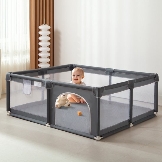 Elissio® Grondbox Baby Inklapbare Speelbox Met Dubbelzijdige Speelmat 50 Ballen Kruipbox Kinderbox Playpen 125x125x65 Cm Beige 2680431269