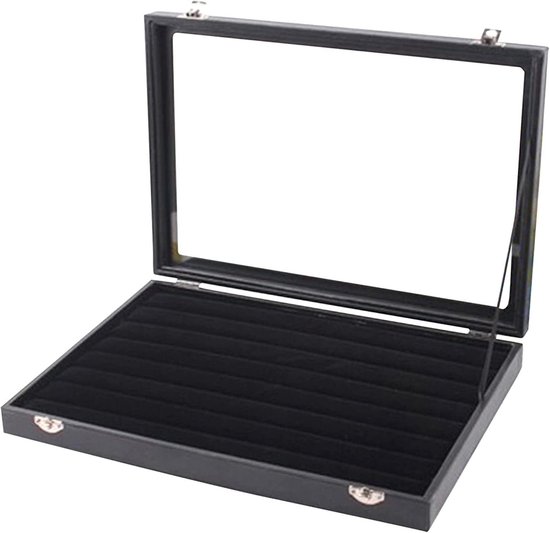 Frebeauty Ringen/oorbellen organizer dienblad met doorzichtig deksel 10 sleuven fluwelen lade inzetstuk sieraden opbergdoos met glazen deksel sieraden vitrine showcase cadeau voor meisjes vrouwen