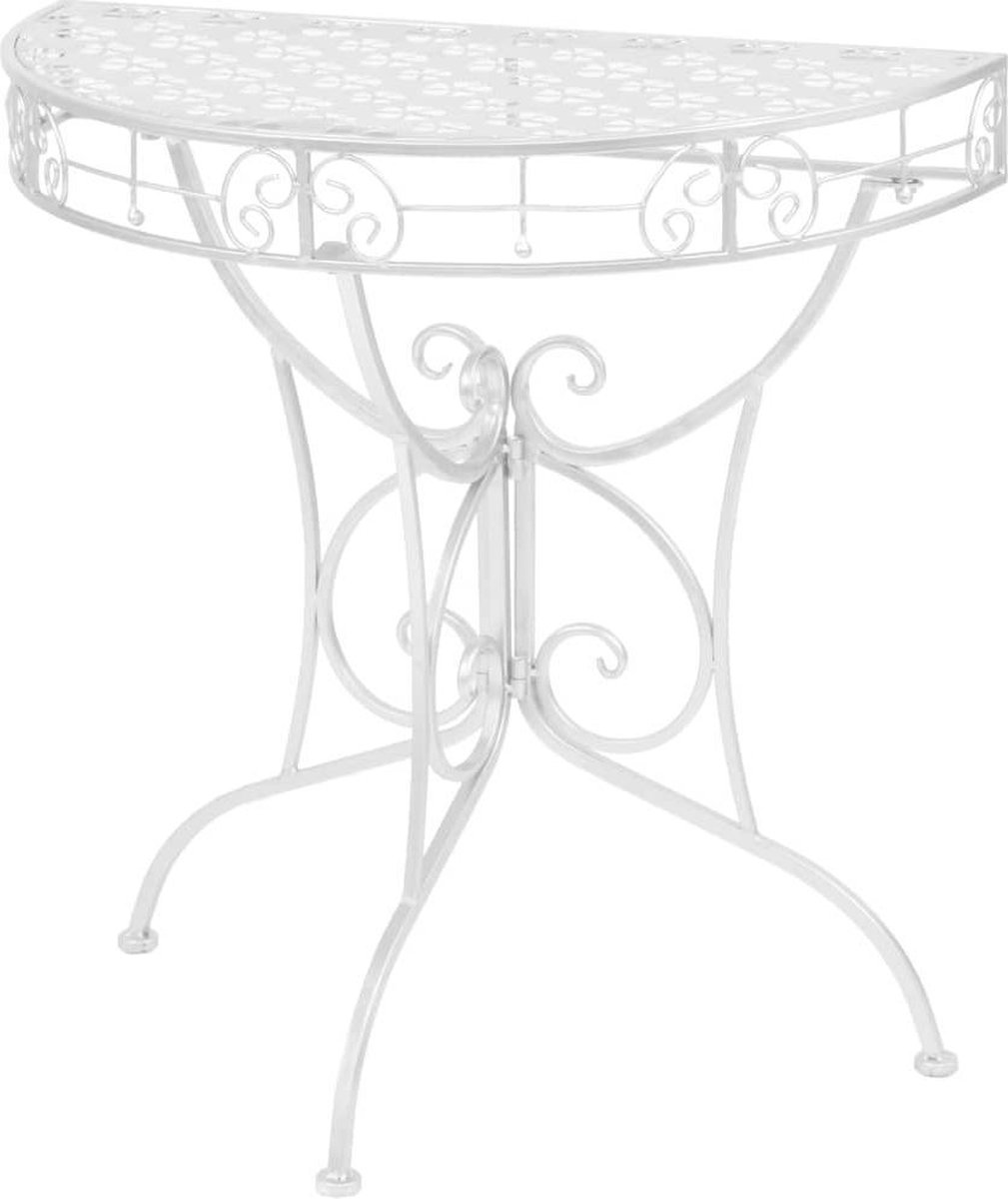 | vidaXL Bijzettafel vintage stijl half rond | Bijzettafel Franse stijl 82x39x76 cm metaal wit