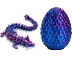 3D-bedrukte draak met 1 drakenei en vliegerei - Volledig beweegbaar kristallen drakspeelgoed met flexibel gewricht (paars)