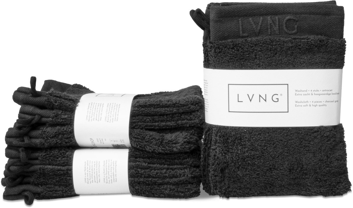 LVNG Washandjes – Set van 12 – 100% Biologisch Katoen – Hotelkwaliteit – GOTS-gecertificeerd – Antraciet