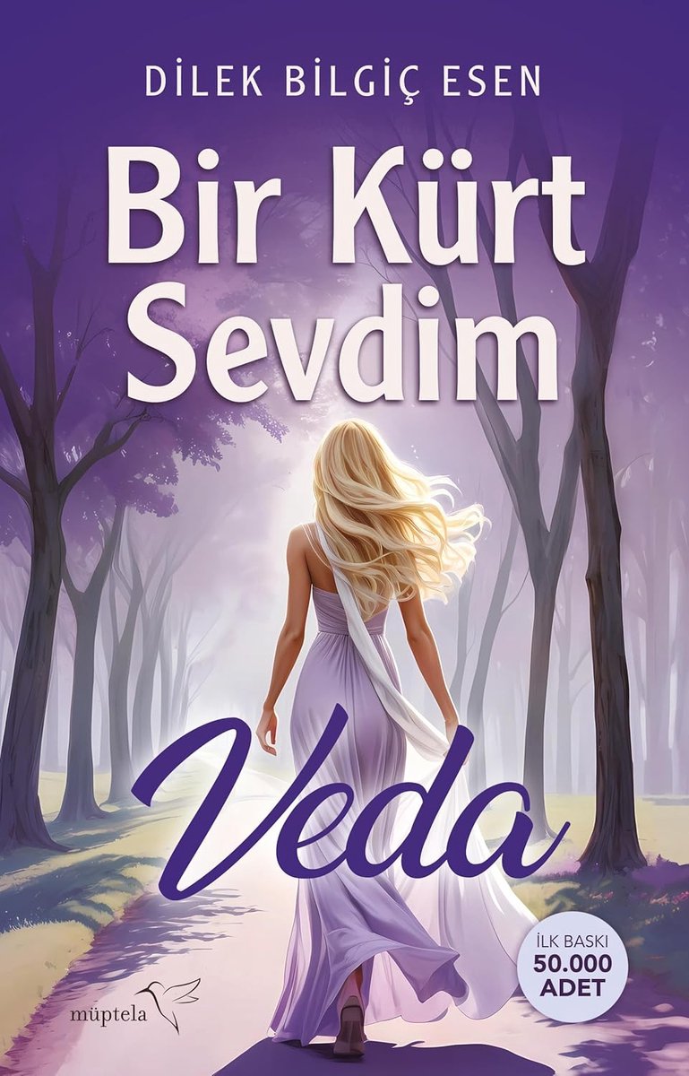Een blonde vrouw in een paarse jurk loopt weg op een bosweg met bomen aan weerszijden. De titel 'Bir Kürt Sevdim-Veda' staat bovenaan.
