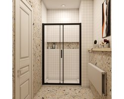 Douchedeur schuifdeur 120x195cm 8mm gehard glass easyclean mat zwart aluminium profiel-Deurbuffer
