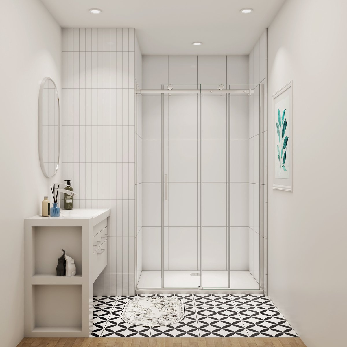 Douchedeur schuifdeur 160x195cm 8mm gehard glass easyclean(Vast glas+Schuifdeuren)glanzend chroom aluminium profiel
