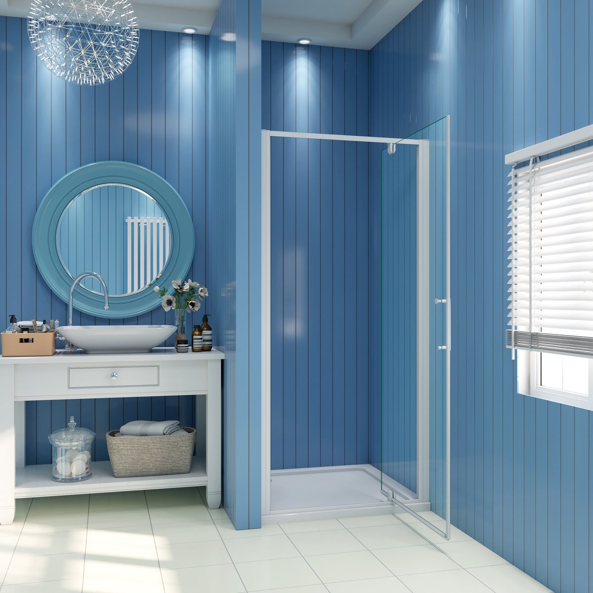 Douchedeur pendeldeur 80x185cm niche 5mm gehard glass mat wit aluminium profiel