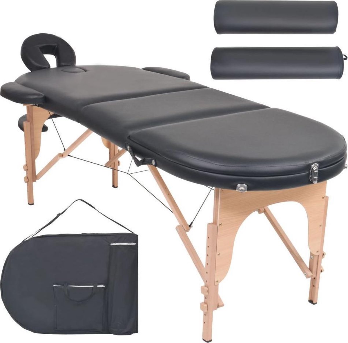 Goedkoopste vidaXL - Massagetafel - inklapbaar - 4 - cm - dik - met - 2 - bolsters - ovaal - zwart