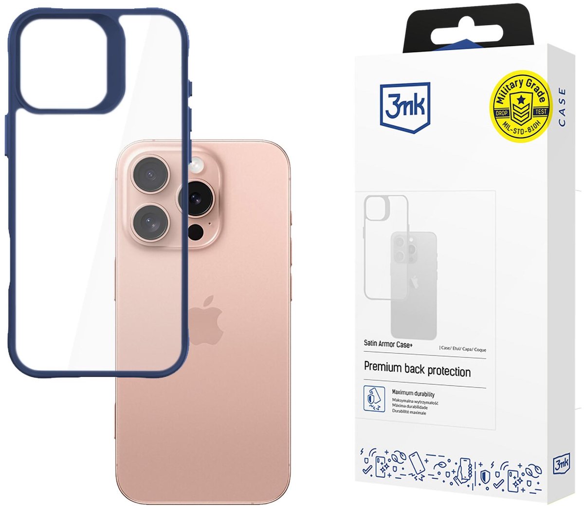 Apple iPhone 16 Pro - 3mk Satin Armor Case+ Blauw
