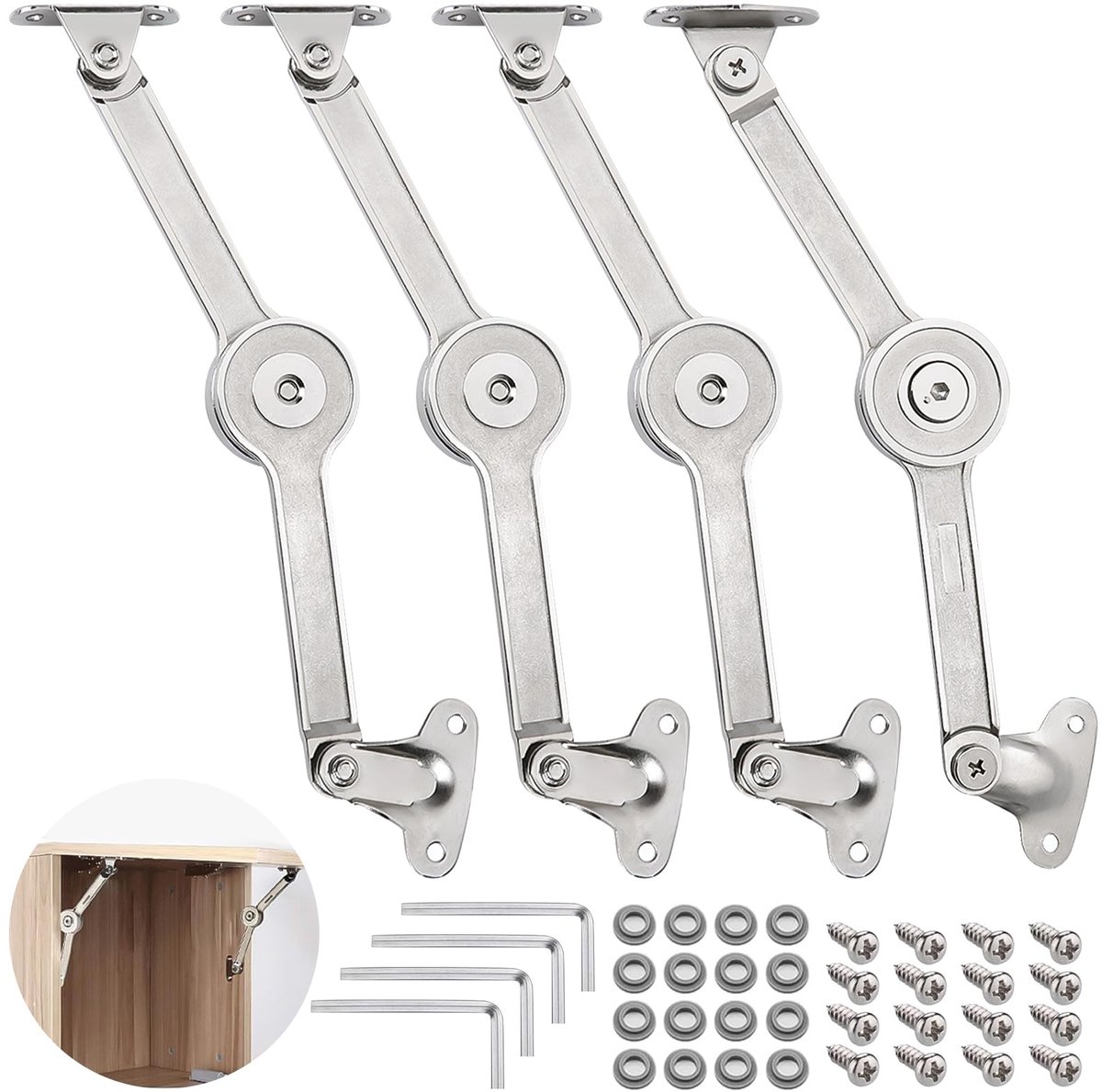 Ibenzoa® Verstelbare Metalen Klepsteun Scharnieren voor Kasten en Kledingkasten - Set van 4 met Accessoires