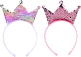 Couronne Fille AOZUO - Diadème Tulle Avec Strass | Pour Anniversaire, Mariage, Noël (Rose/Blanc)