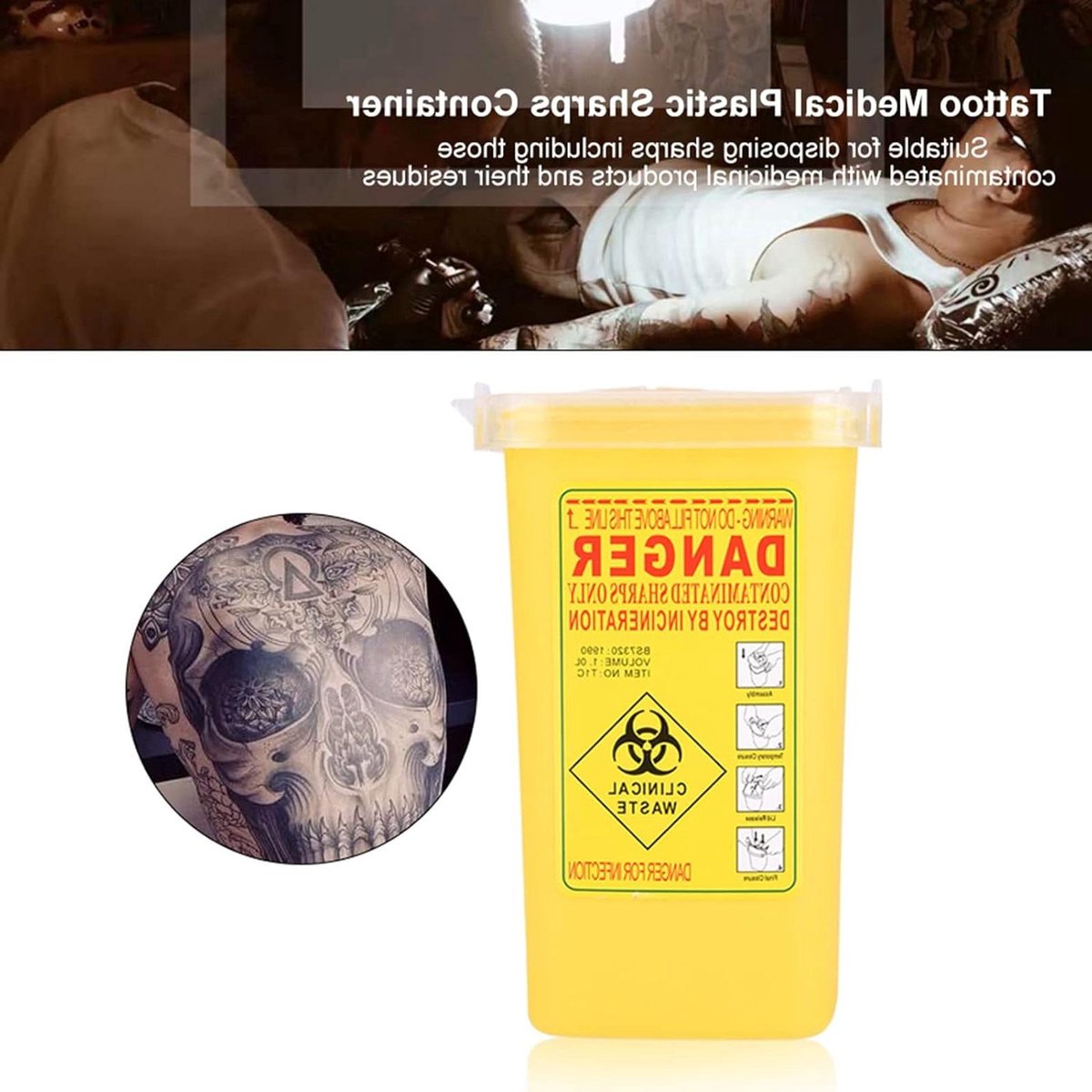 Sharps Bin Tattoo Needle Container Mini Cutting Needle - 1 Litre Medical Waste Bin Box (Yellow)