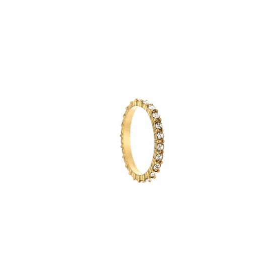 Gouden ring met witte stenen.