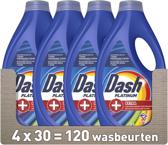 Dash Platinum Vloeibaar Wasmiddel +Extra Vlekverwijdering voor Gekleurde Was - 4 x 30 Wasbeurten