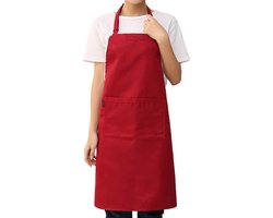 Keukenschort - Water- en vuilafstotend - Professioneel Kookschort - Schort voor Dames en Heren - Horeca Sloof - Unisex - Vacatures voor hotelkoffie- Extra Grote Vakken - Donkerrood