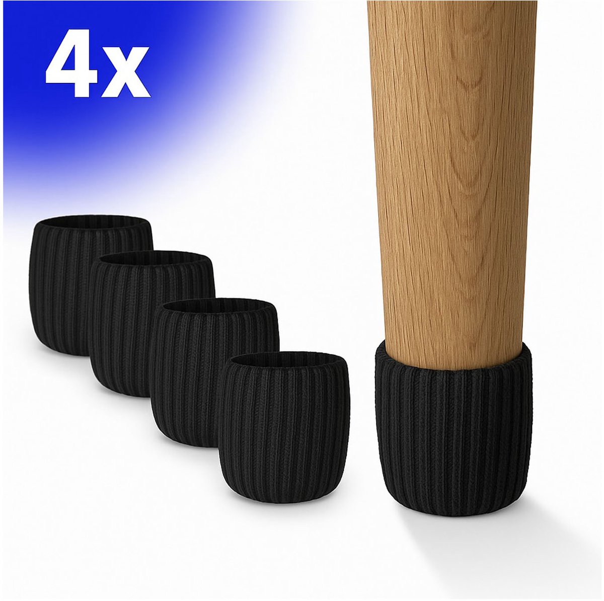 FSW-Products - Korte Stoelsokken - 4 Stuks - Stoelpootdoppen - Viltjes voor Stoelpoten - Stoelsokjes - Zwart