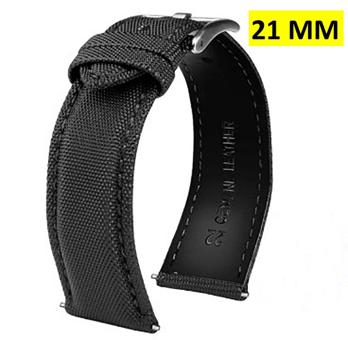 Nylon Horlogeband - Roestvrij Staal - Horlogeband - Zwart - 21MM