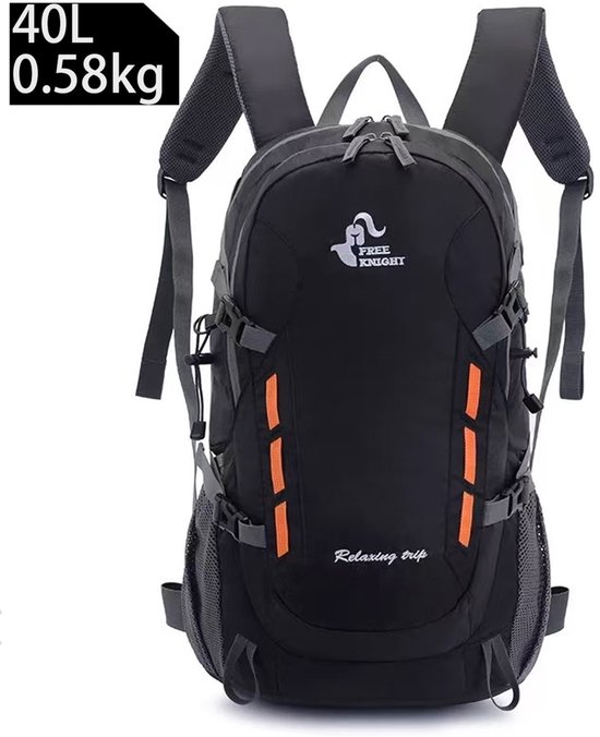 40L – Lichtgewicht & Waterafstotende Outdoor Rugzak met Heupriem en Ademend Rugpaneel – Compact Formaat – Zwart – Ideaal voor Hiking & Camping