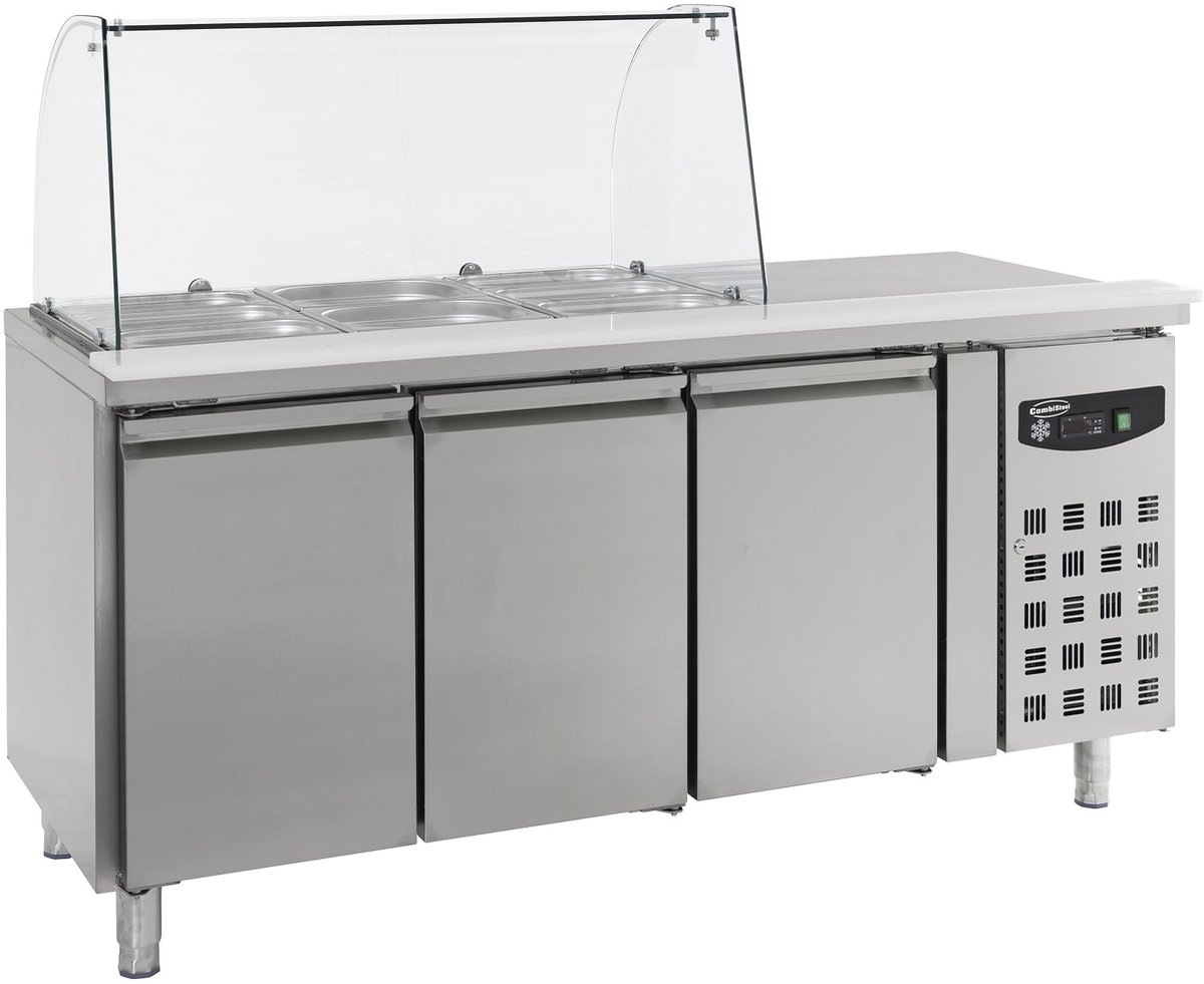 Combisteel Saladette 3 X 1/1 GN - RVS - 3 Deuren Met Glasopstand - 1795x700x1365mm