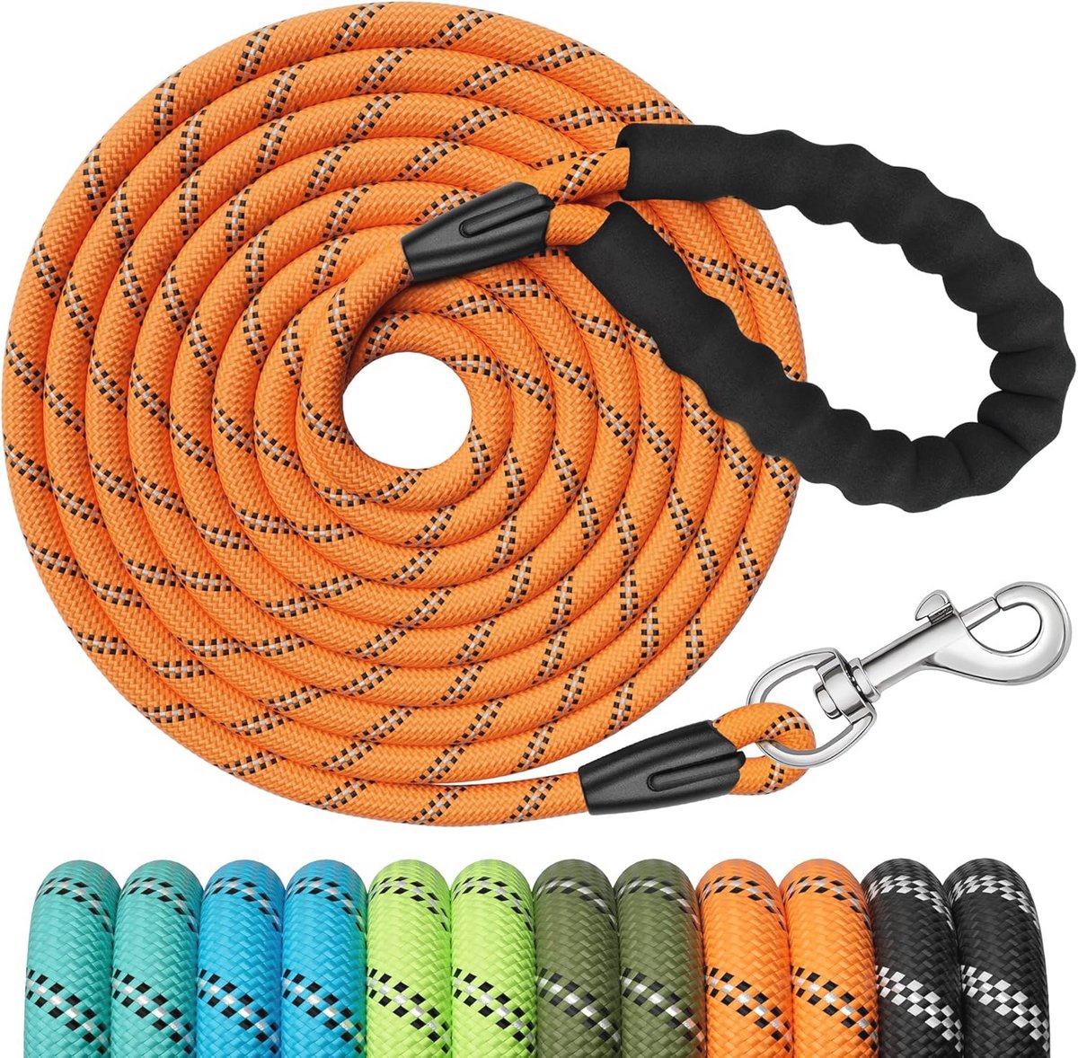 Traininglijn voor honden - 15 meter sterke lijn met zacht handvat en reflecterende eigenschappen