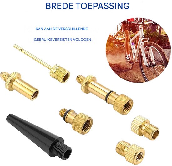 15-delige Ventiel Adapter - Presta- en Schrader-ventieladapters voor fietsen - DV AV SV-bandenventiel adapterset van messing - Naaldpomp voor balpomp - Accessoires voor fietsbanden compressor - Voor racefietsen en fietsen - Goud — afbeelding 3