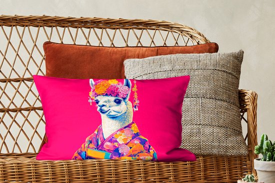 Sierkussens - Kussentjes Woonkamer - 50x30 cm - Lama - Kimono - Bloemenkrans - Felroze