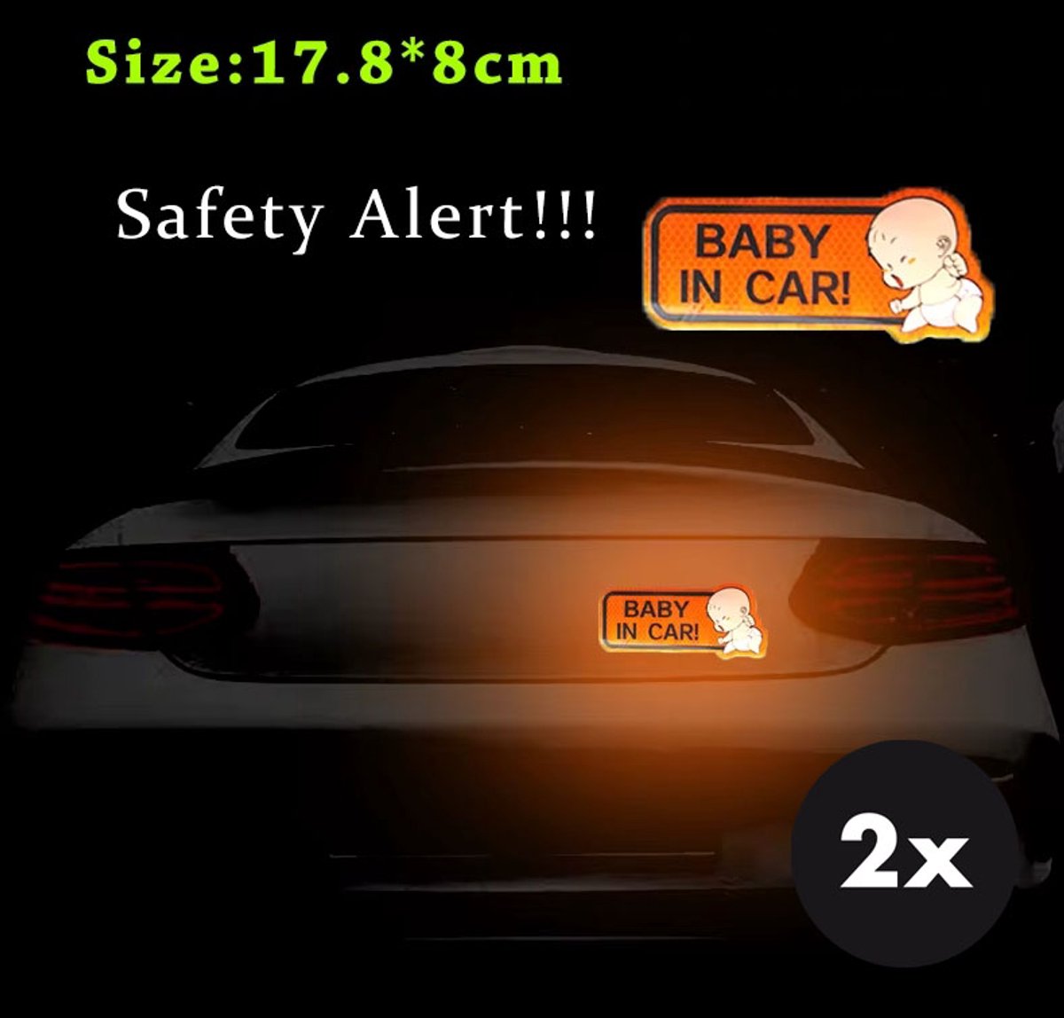 Actie4you® - Autosticker - Baby in Car – Baby on board – Baby sticker – 18CM x8CM - Reflecterend – 2 Stuks - Oranje