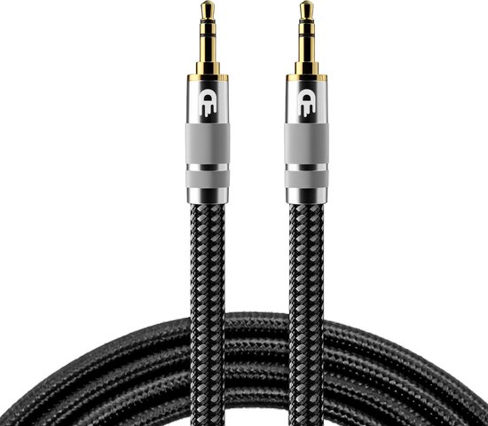 Câble AUX Premium 3,5 mm - Câble Audio Nylon - Plaqué Or - Male vers Male - Argent - 3 mètres