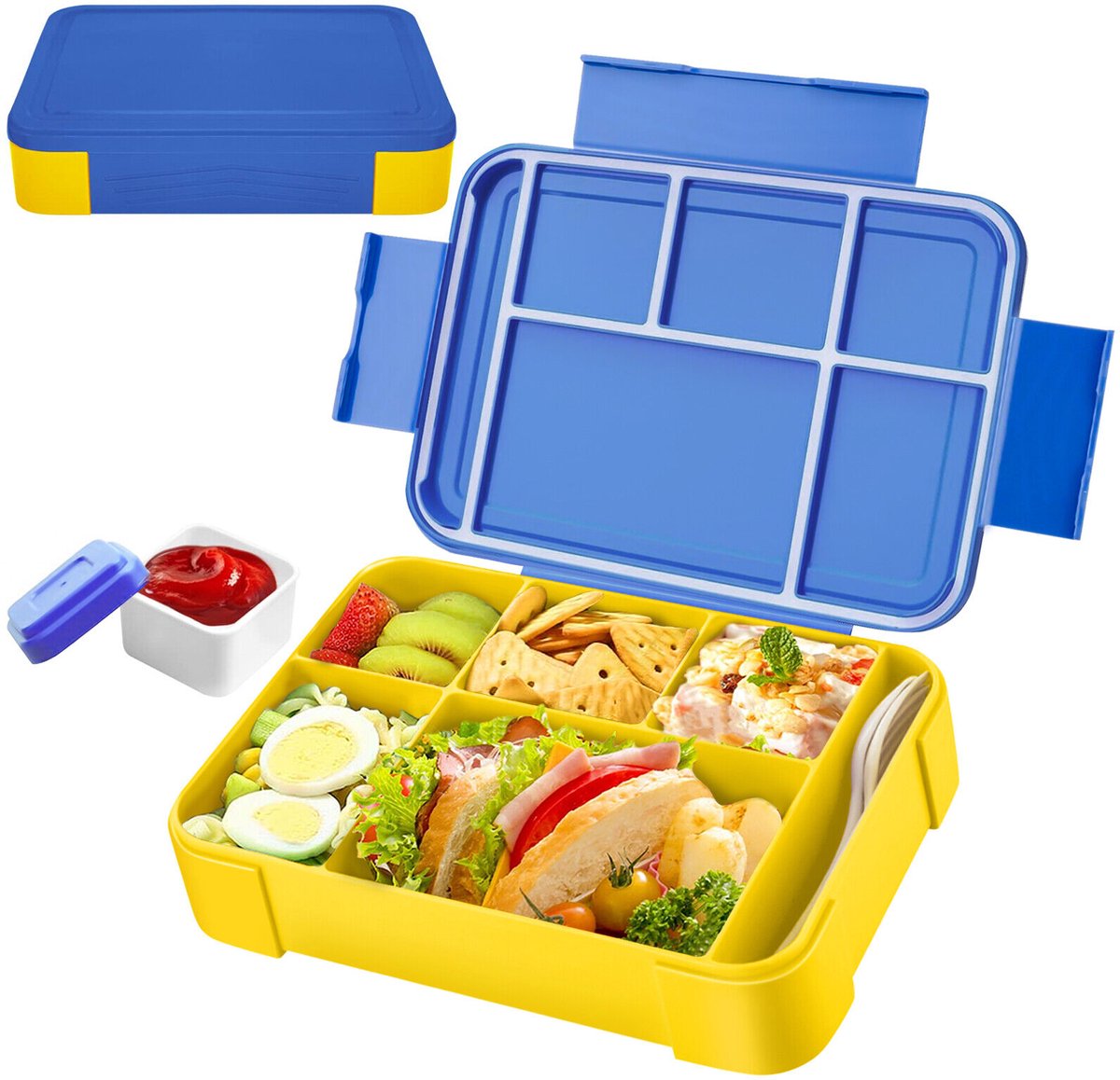 Kinder lunchbox met vak - BPA-vrije lunchbox - Lunchbox - Snackbox - Morsbestendig - Blauw Geel