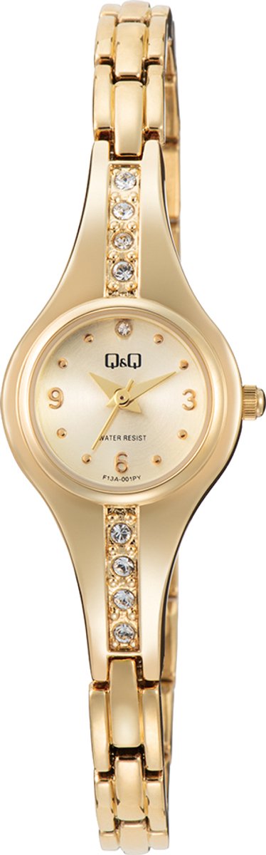 QQ F13A-001PY - Horloge - Polshorloge - Analoog - Dames - Vrouwen - Metalen band - Rond - Metaal - Stippen - Cijfers - Goudkleurig