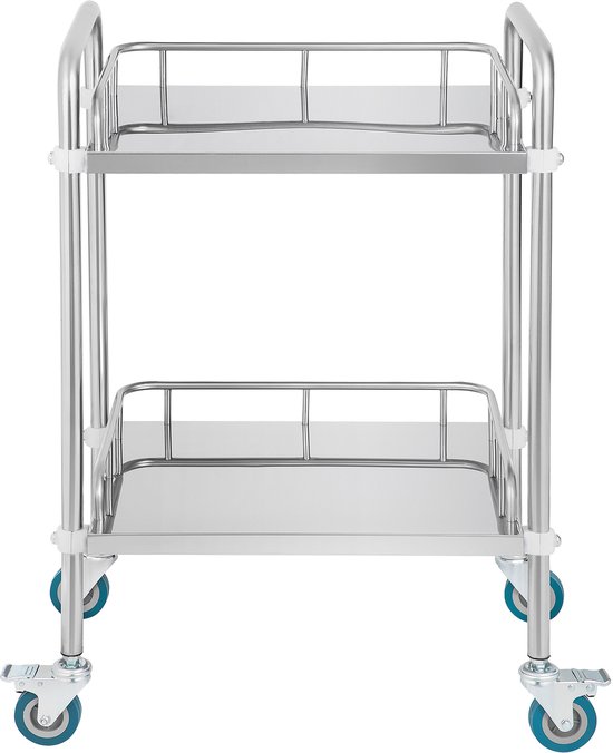 Chariot de laboratoire sur roulettes, en acier inoxydable avec 2 Planches et roulettes, chariot utilitaire dentaire pour cliniques, laboratoires, hôpitaux et salons, 38,5 x 55,5 x 86,5 cm, durable et facile à déplacer.