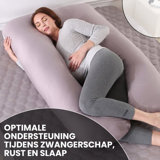 Oemmie Zwangerschapskussen - Voedingskussen - Zijslaapkussen - Lichaamskussen - Body Pillow - U-vorm - 140x80 cm - Grijs van Oemmie — afbeelding 3