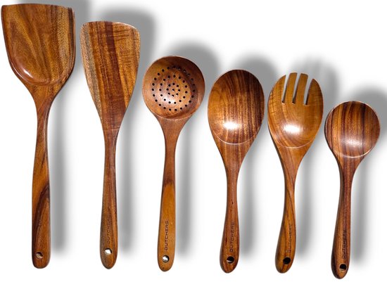 Ustensiles de cuisine en bois de teck - 9 pièces - La Pelite Rose - Spatules, Louche, Fouet