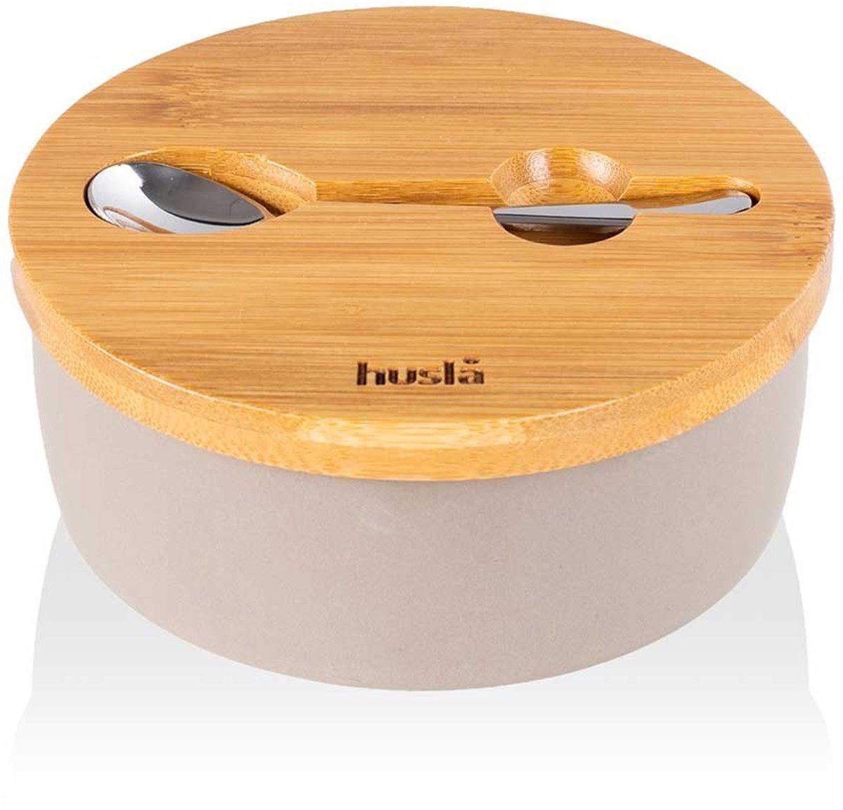 Husla Hygge Serie - Keramische Suikerpot - Grijs - Bamboe Deksel - Inclusief Lepel