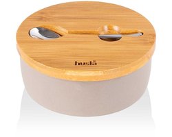 Husla Hygge Serie - Keramische Suikerpot - Grijs - Bamboe Deksel - Inclusief Lepel