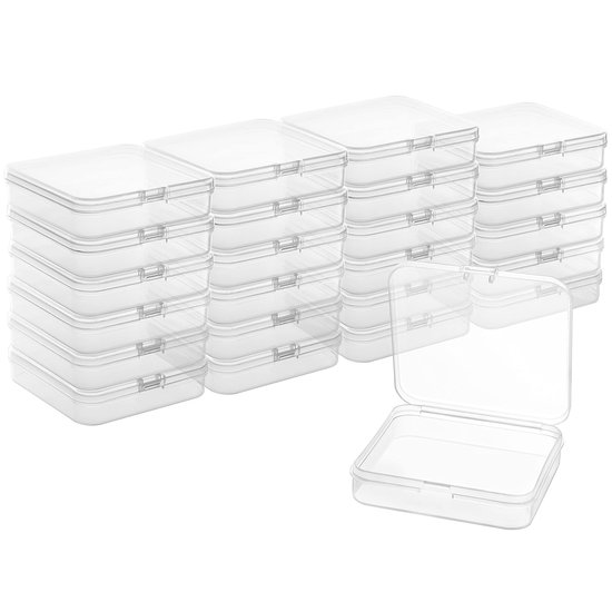 Belle Vous Klein Boites de Rangement en Plastique Transparent avec Couvercle à Clip (Lot de 24) - L7,2 x L6,3 x H1,7 cm - Mini Piluliers, Perles, Bijoux & Objets de Hobby