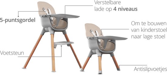 Chaise Haute LUVION® Gris & Beige - Chaise enfant