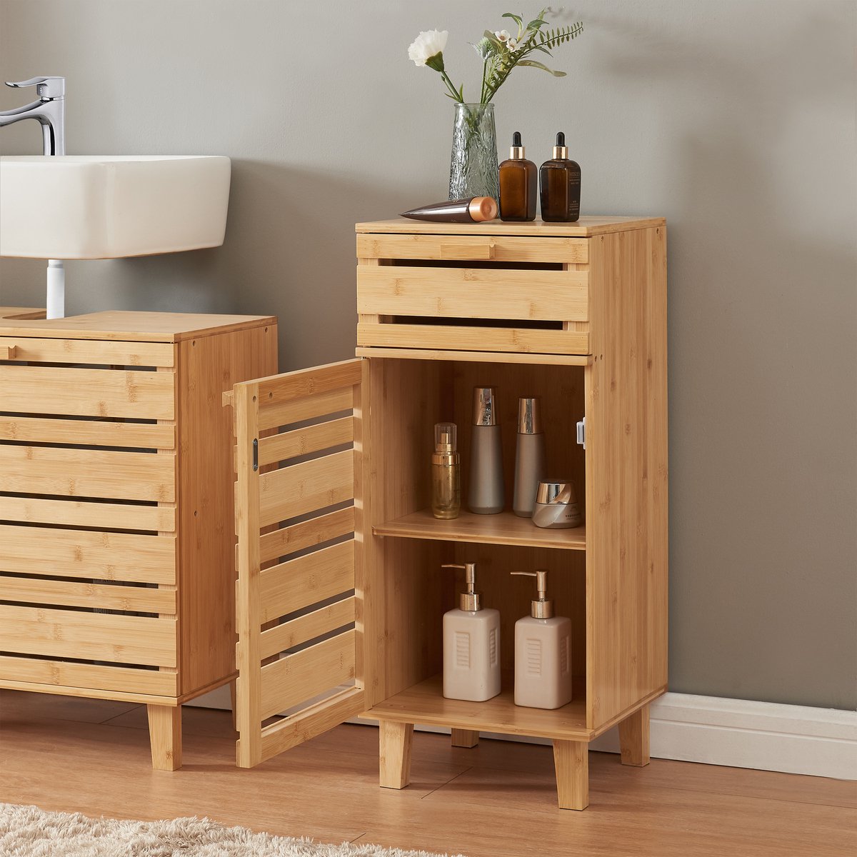Badkamerskast Epind bamboe 75x33x30 cm naturel [en.casa]