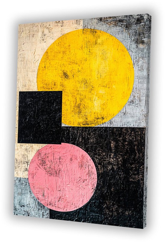 Oeuvre abstraite avec formes et couleurs - Peinture géométrique - Peinture sur toile cercles - Art abstrait - Décoration maison - Décoration salon - Toile 100x150 cm