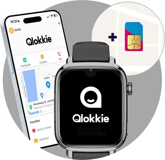 Qlokkie Kiddo Explore - GPS horloge kind - Smartwatch kinderen - GPS tracker kind met nauwkeurige locatiebepaling - GPS horloge kind met simkaart - Stel veilige zones in - SOS functie - Whatsapp - Zwart
