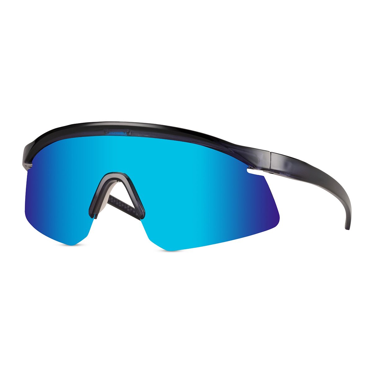 Zonnebril - Fiets - Sport - Festival bril - Rave - Voor heren en dames - Semi randloos montuur - Glanzend - Zwart - Blauw spiegelglas